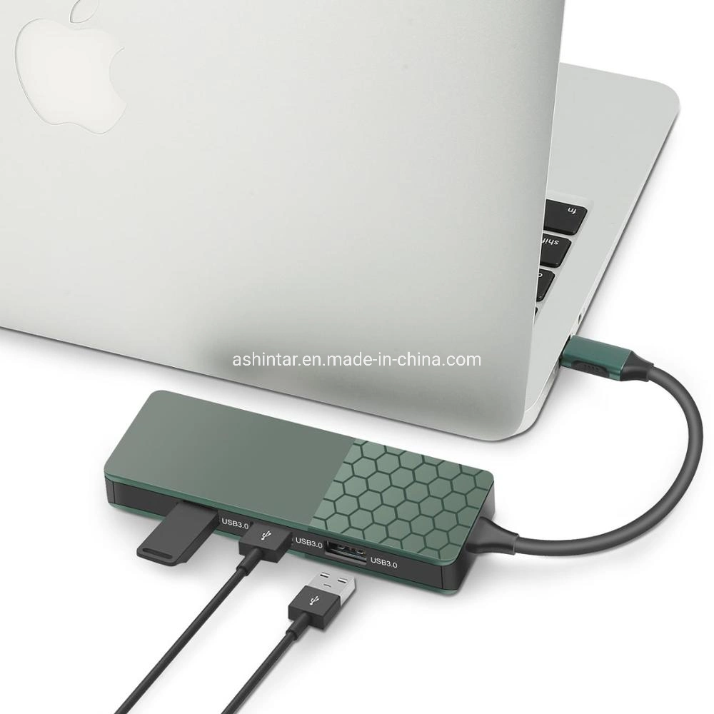 Aluminum Alloy USB C 3.0 Hub 7 in 1 Multiport USB 3.0 Type C Port Mini SD Memory Card Reader Adapter