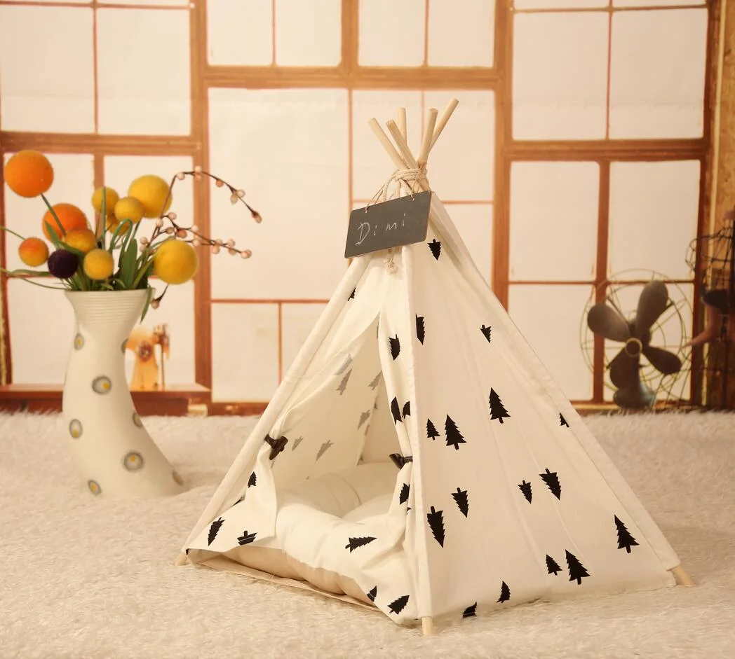 Soft Pet Tent Outdoor Wooden Teepee Durable Foldable Small Dog and Cat Tent