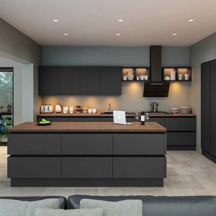 New Luxury Dark Grey Modern High Gloss Acrylic Designs Kitchen Cabinet Sets Made in China