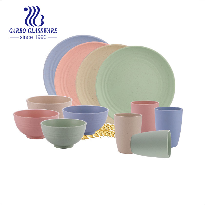 Wheatstraw Food-Safe Eating Bowl Set with Cups and Bowls and Plates for Family Using (SL27017)