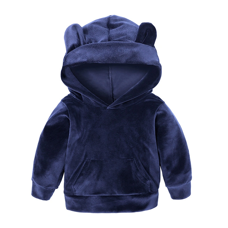 Custom Logo Hot Sale 100% Velvet Cute Style Winter Fashionable Baby Suit Kids Hoodies Set