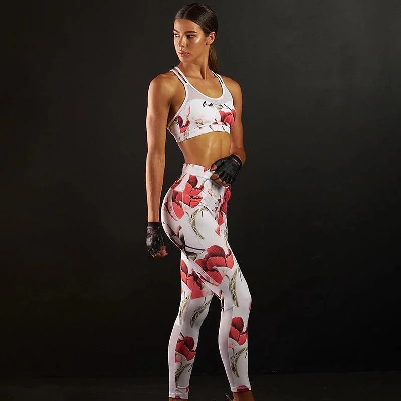 Custom Running Fitness Training Clothing Sexy Bra Set and Panties Sport Suit Tropical Yoga Set