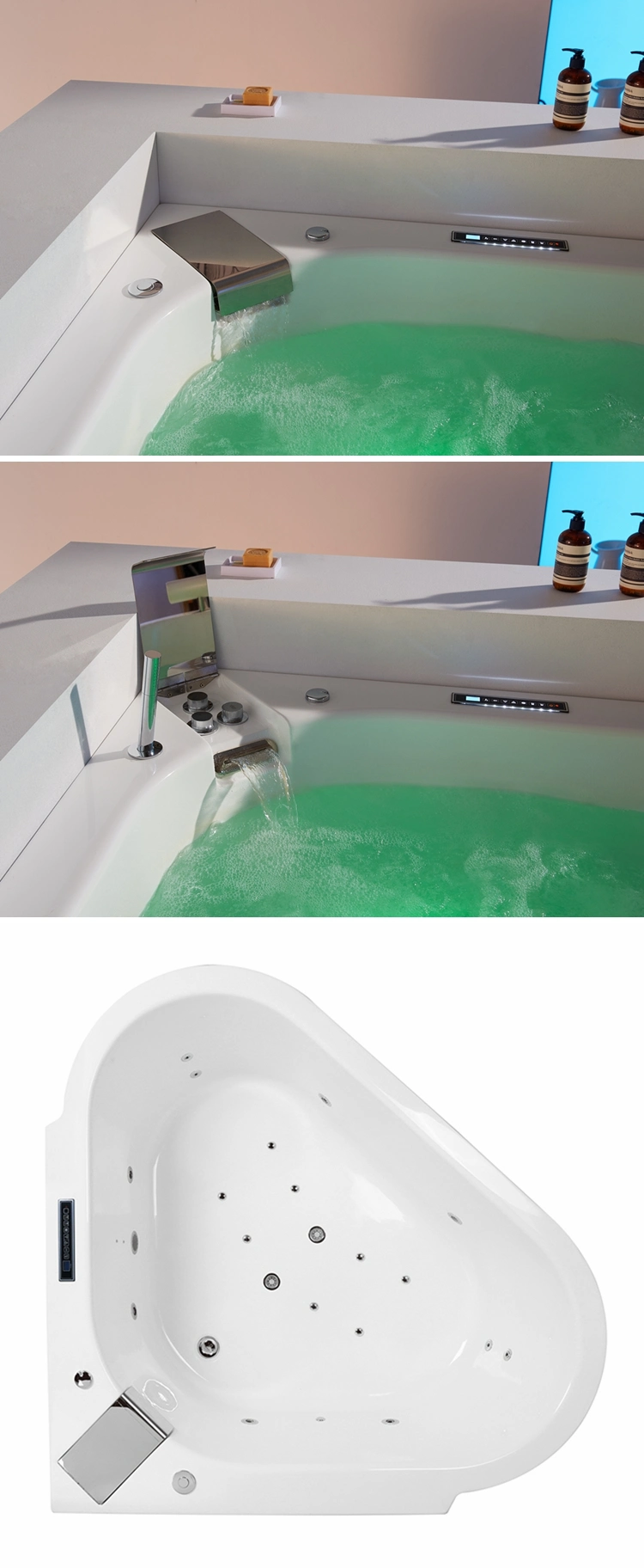 Low Price Bathroom Clear Acrylic Whirlpool Jet Small Corner Bathtub