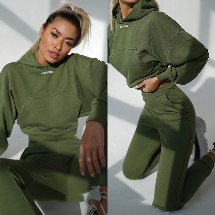 Winter Fashion Clothing Wholesale New Style Women Casual Solid Set Womens Two Piece Set Hoodie