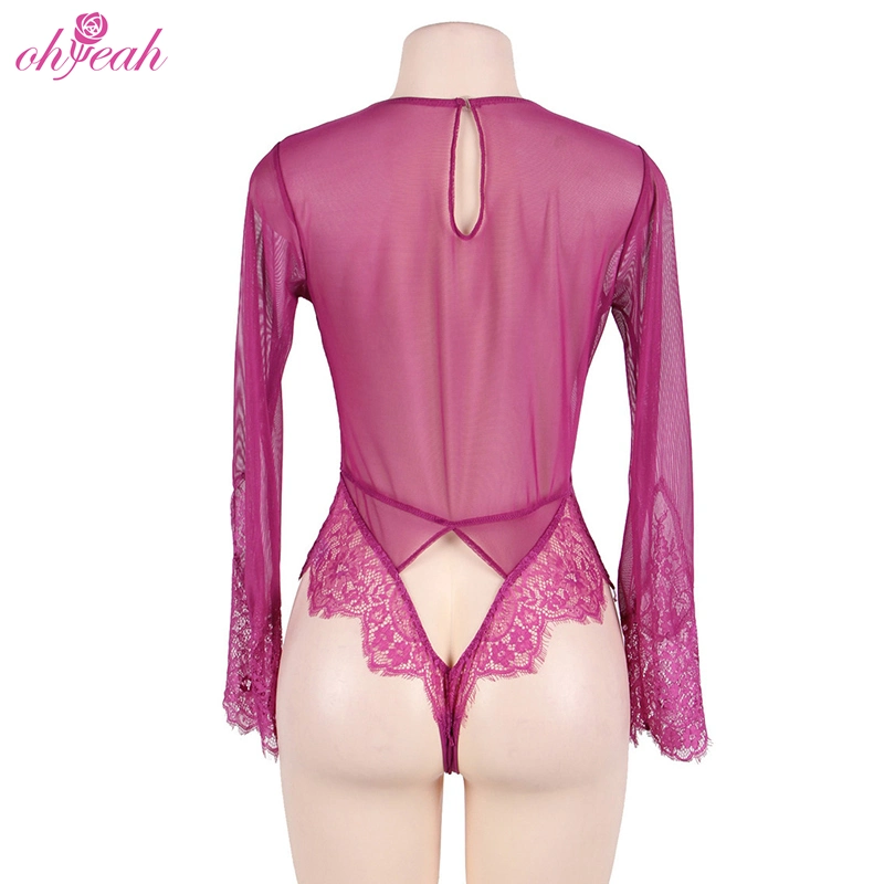 Best Sell Exquisite Lace Sleeve Teddy Woman Exotic Sexy Night Lingerie Body Suit