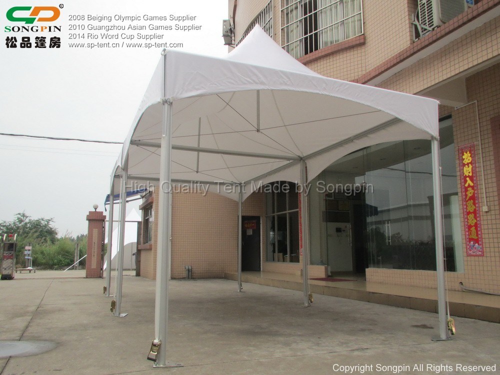 3X3m High Peak Tent and 3X6m Double Peak Tent Side by Side Linked by Rain Gutters with Windows Sidewalls
