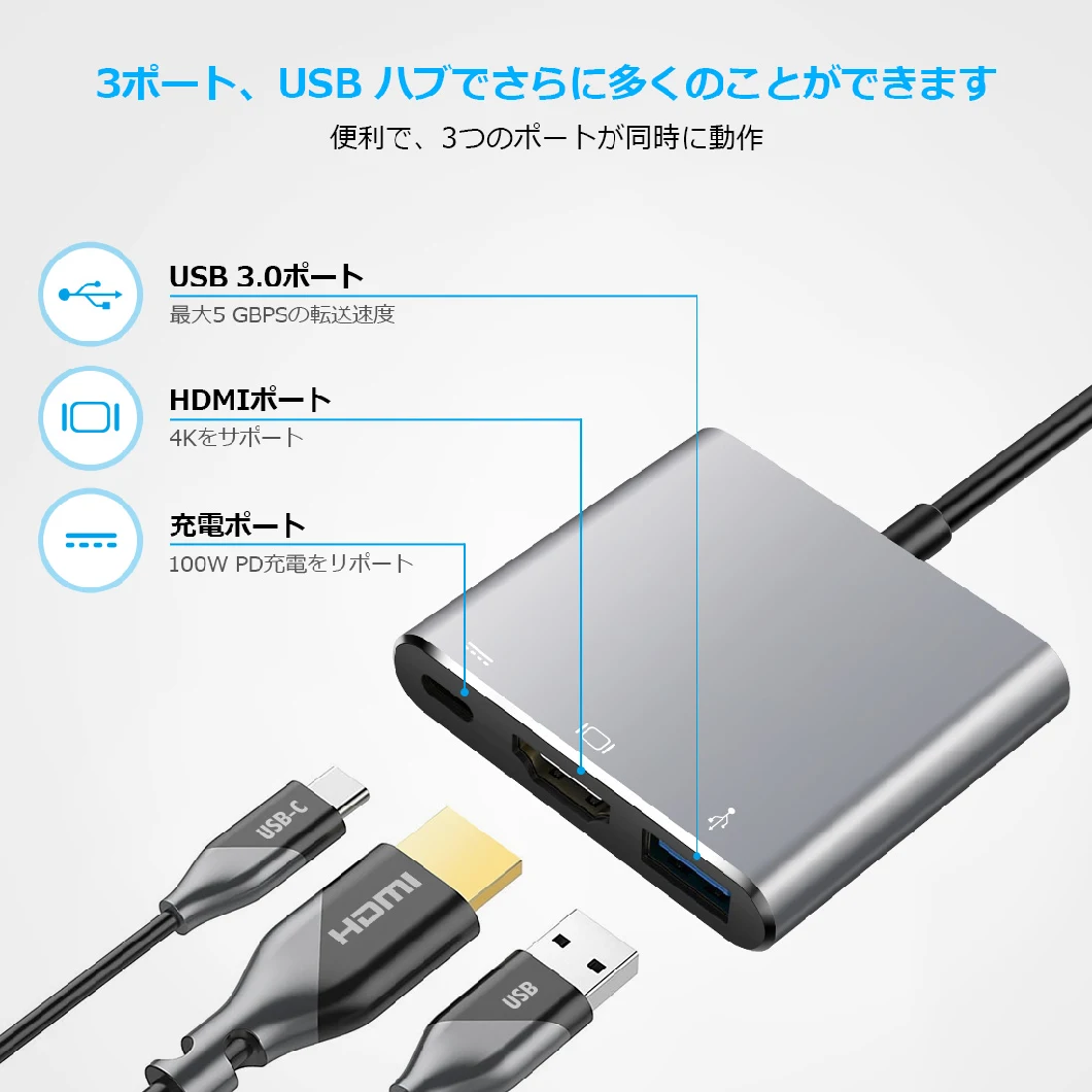Multiple USB C to HDMI+USB3.0+Pd Hub with Pd 87W Fast Charging