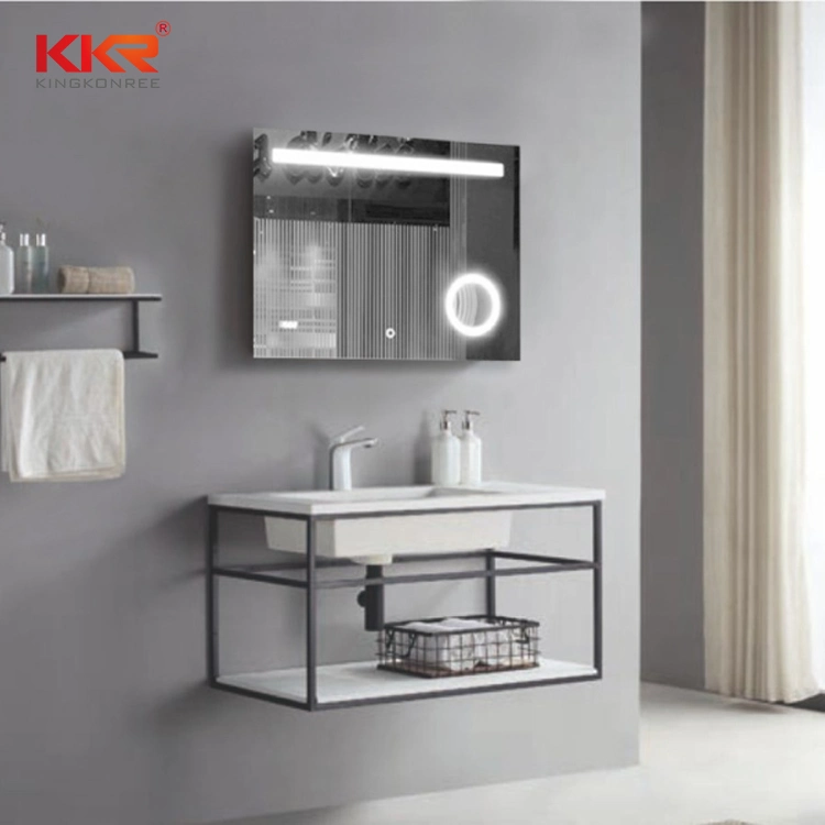Kingkonree Wall Hung White Acrylic Solid Surface Stone Bathroom Vanity Set
