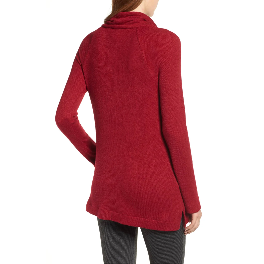 Chic Cozy Knit Drawstring Cowl Neck Red Pullover Sweater