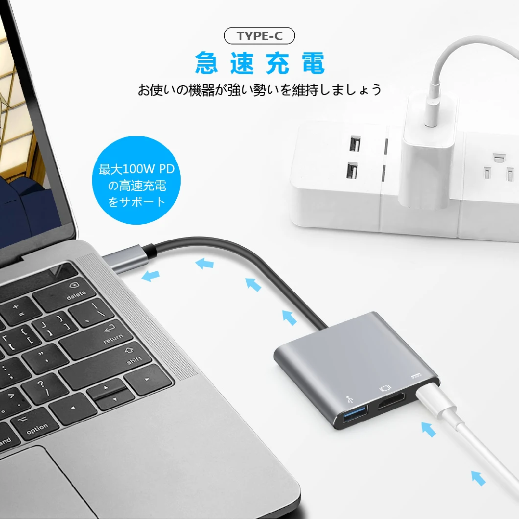 Multiple USB C to HDMI+USB3.0+Pd Hub with Pd 87W Fast Charging