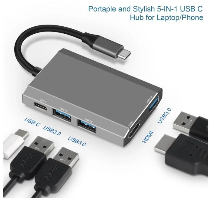 6 Port Type C USB Hub with 4khdmi USB C Charging Port SD Adapter 2 USB 3.0 Ports 1000Mbps Ethernet Hub for Laptop