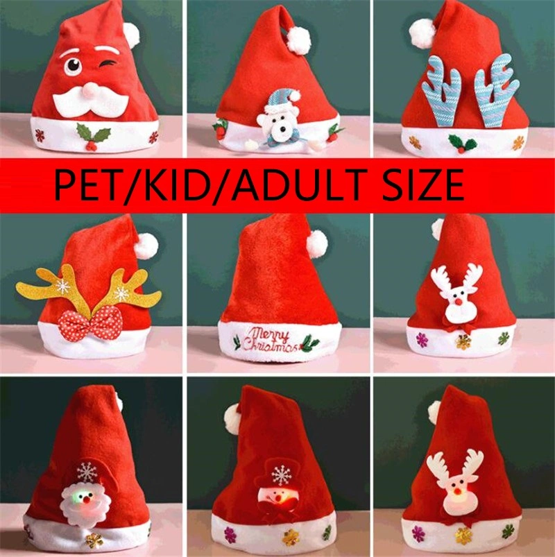 Christmas Decorations Santa Claus Red Christmas Glowing Hat Christmas Pet Adult Children Christmas Hats