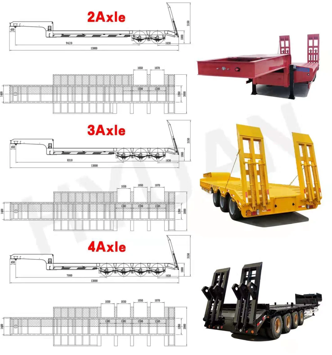 Tri-Axle Hydraulic Low Bed 3 Axles 50 Tons Low Bed Truck Trailer with Low Price