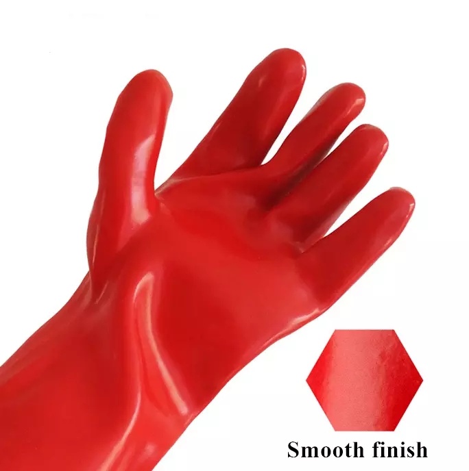 Oil & Acid Chemical Resistant Red PVC Industrial Gloves