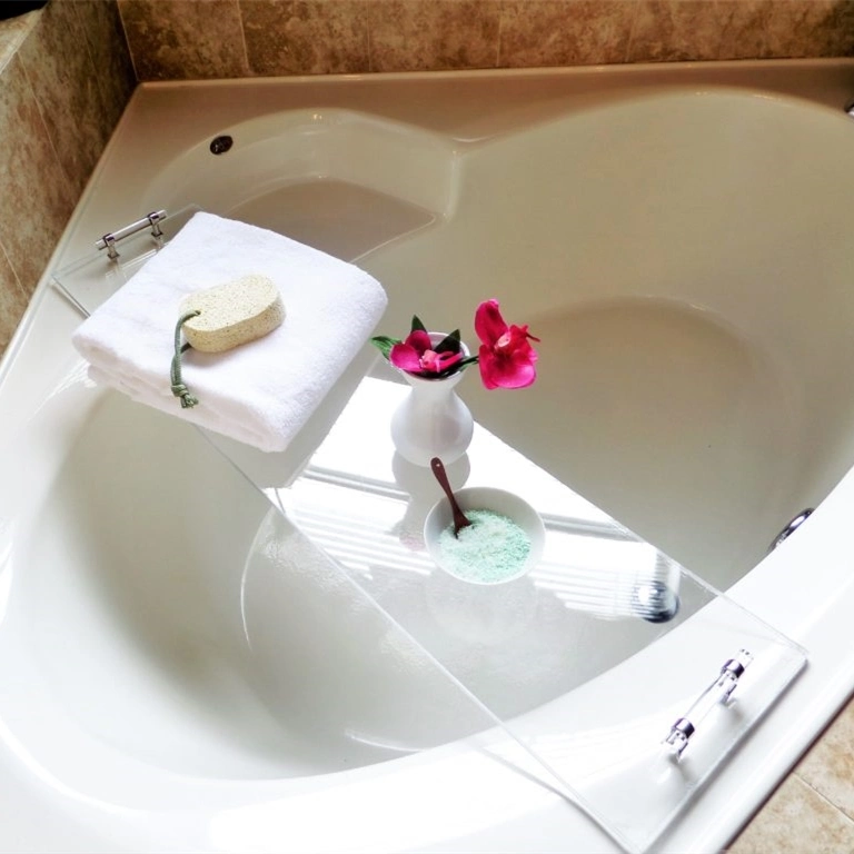 Wholesale Custom Clear Lucite Acrylic Bathroom Tray for Bathtub Caddy with Hand