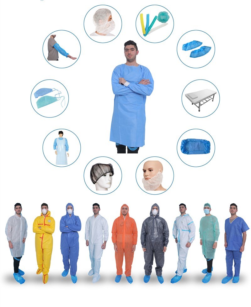 Disposable White Lab Coat with Single or Double T Shirt Collor, Four Sets of Bottoms