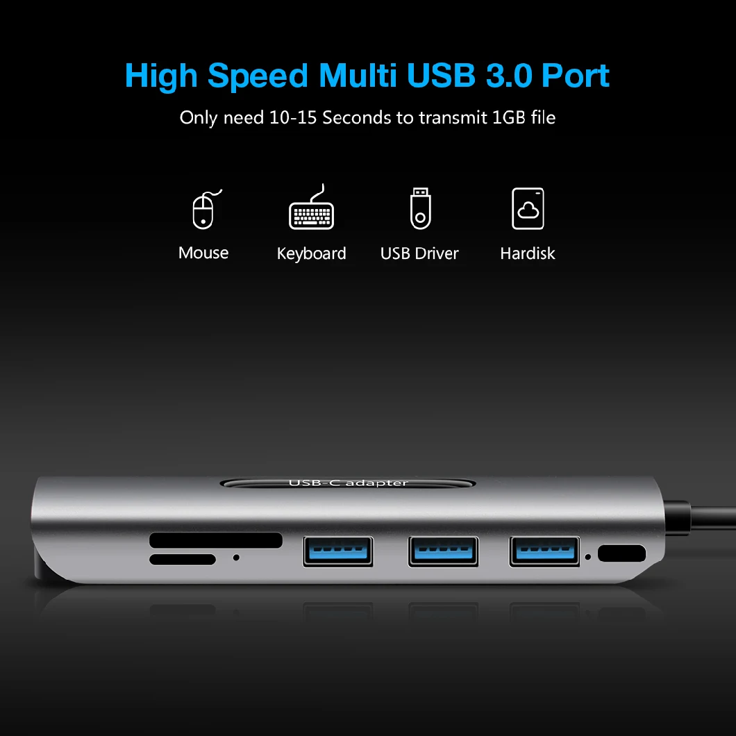 7 Port USB C to HDMI/USB3.0*3SD/TF+Pd Hub/Adapter