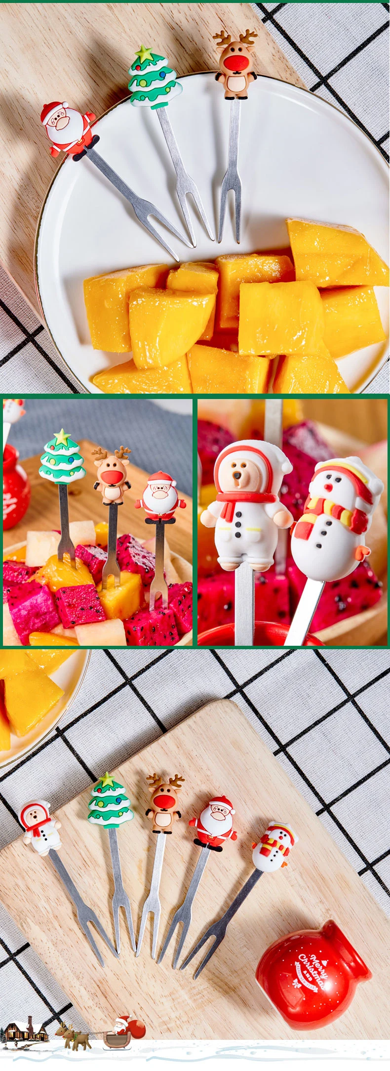 5PCS Set Cute Mini Christmas Stainless Steel Fruit Fork Set