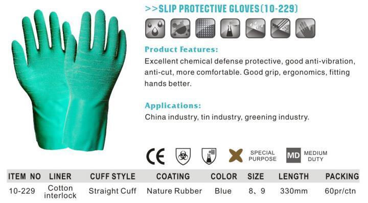 Latex Rubber Chemical Resistant Anti Slip Cotton Liner Work Gloves