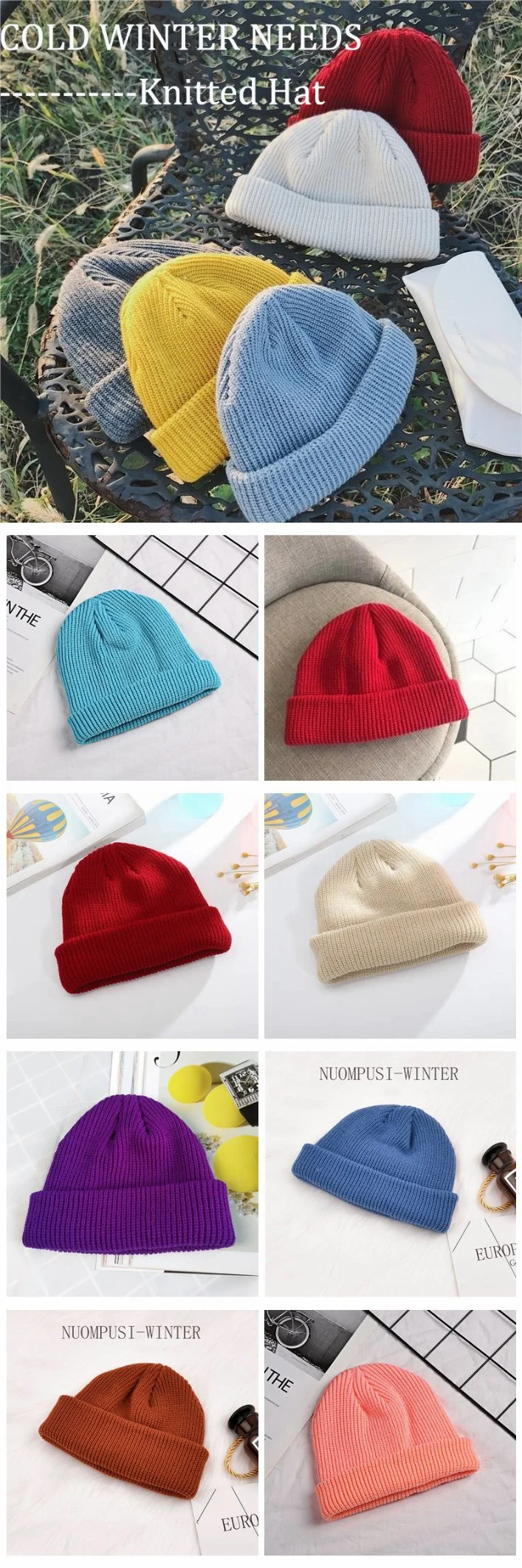Fashion Cheap Solid Color Acrylic Beanie Knitted Ladies Winter Hats