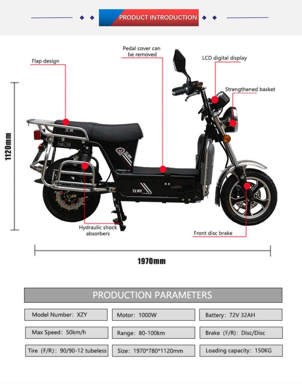 Well Sell 12inch Long Distance Motor 1000W Electric Bike/Electric Motorcycle for Daily Riding