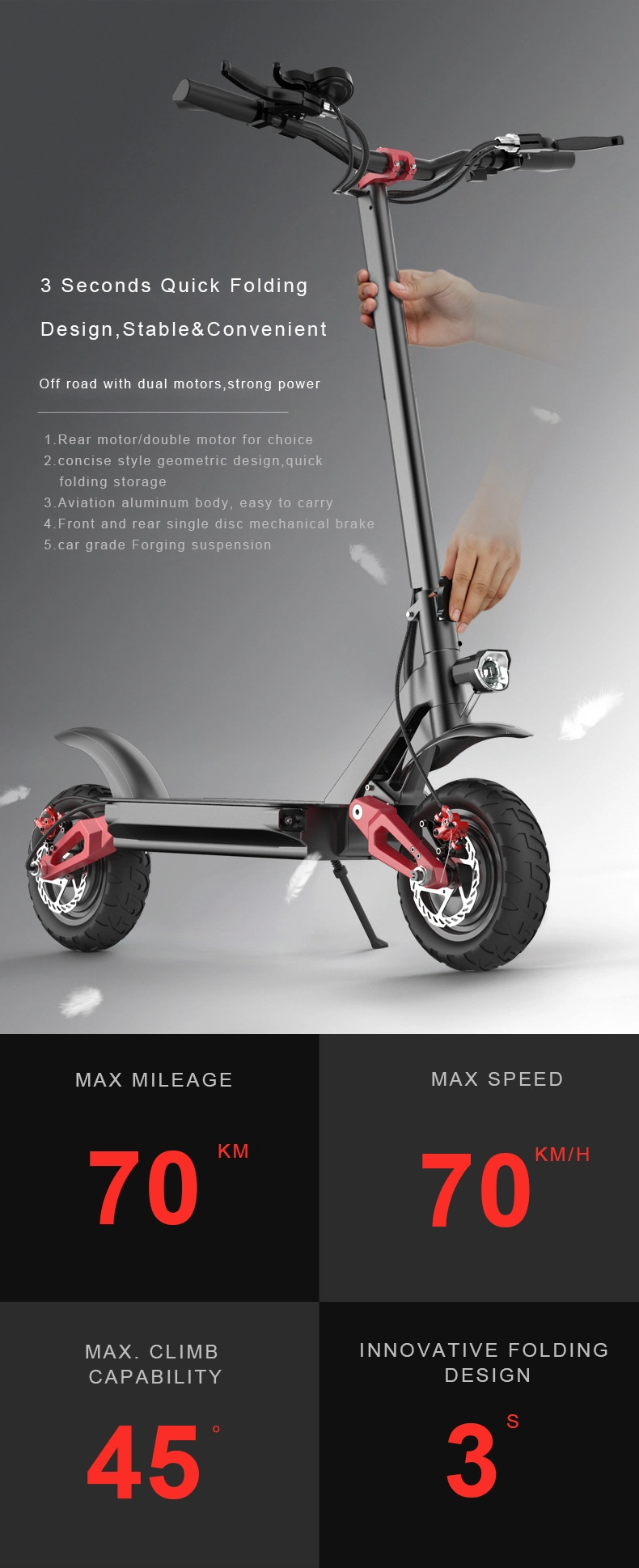 10-Inch Adult Foldable Electric Scooter 3600W Motor Scooter