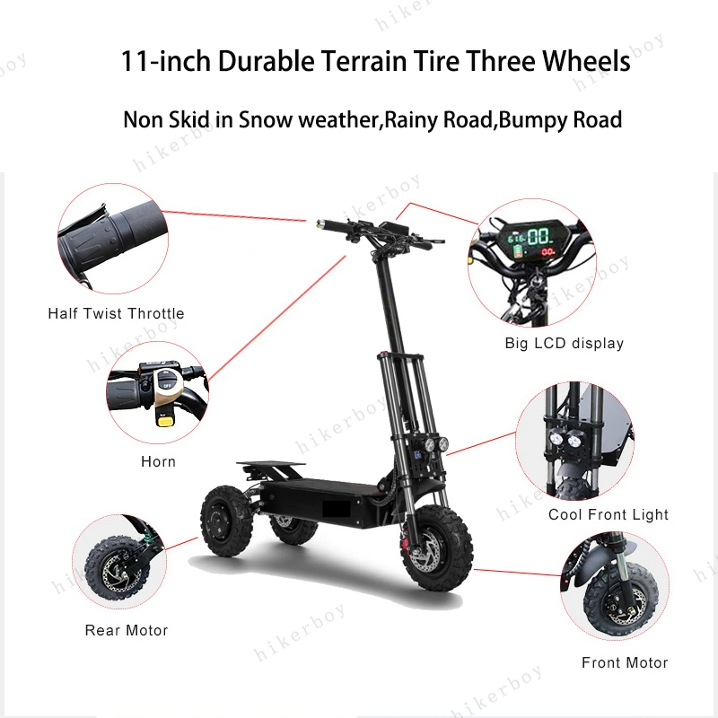 Hikerboy Electric Scooters Powerful 3600W/5400W Motorcycle 11inch Tire Tricycle Adults