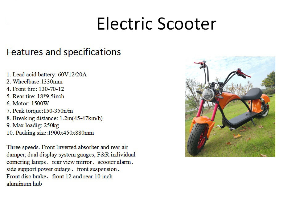 60V 1500W Fashion High Speed Big Powercity Harley Electric Scooter Motor Scooter Electric Motorcycle