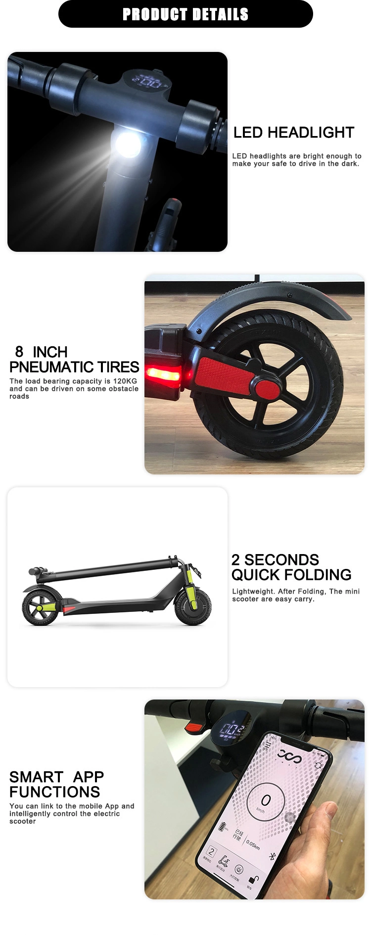 8 Inch 250W Waterproof Two Wheels Smart Scooters for Adults for Teenagers Wholesale Foldable Electric Scooter