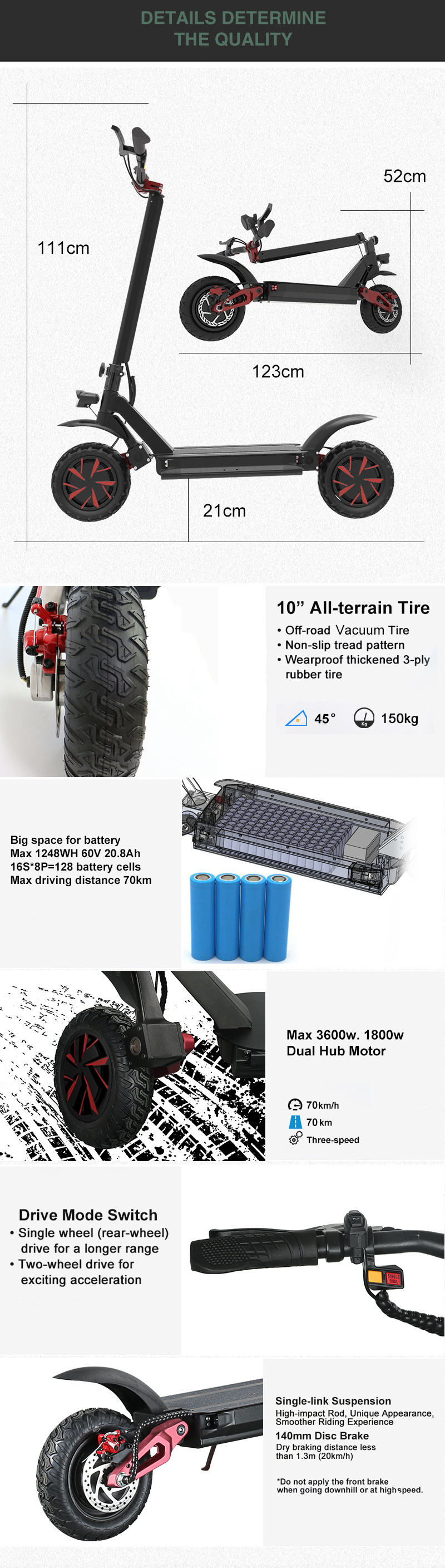 Offroad Tire Ecorider Dual Motor Electric Scooter