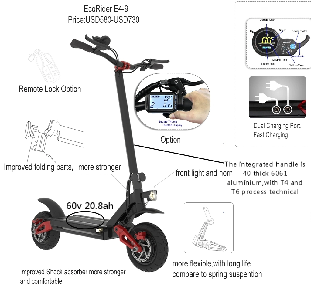 Ecorider 10-Inch Scooters 60V 3600W off-Road Motor Foldable Electric Scooters