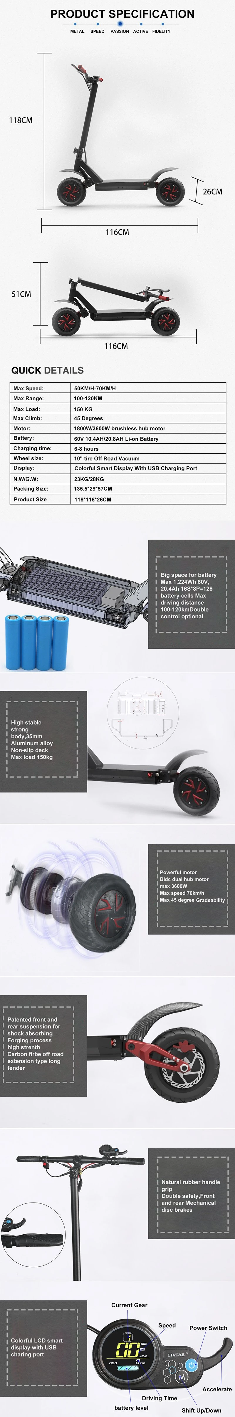 Ecorider Electric Scooter 3600W off Road Dual Motors Electric Scooter 60V Dual Battery Scooter for Adults.