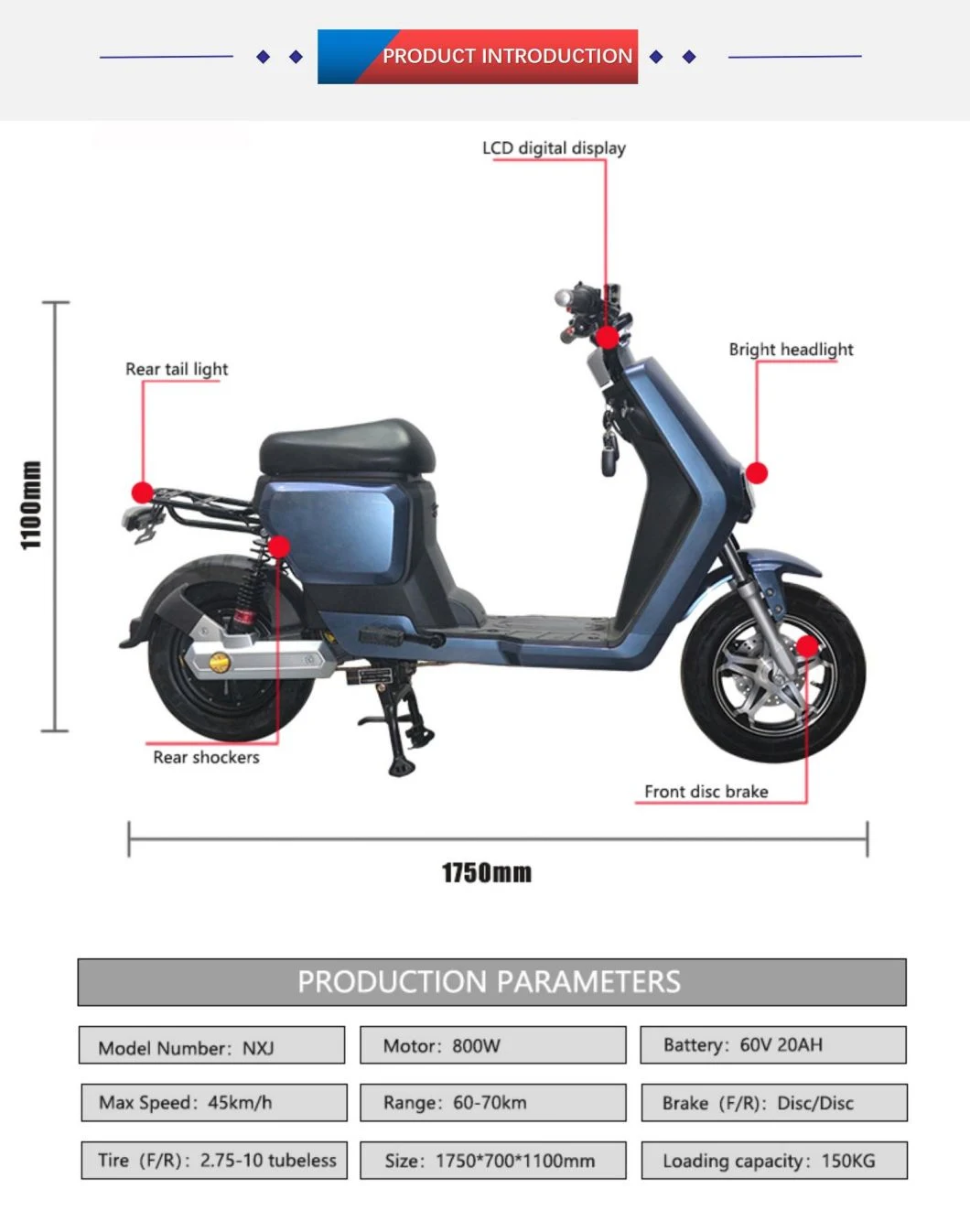 Classic Hot Sell 60V Electric Scooter Electric Bike