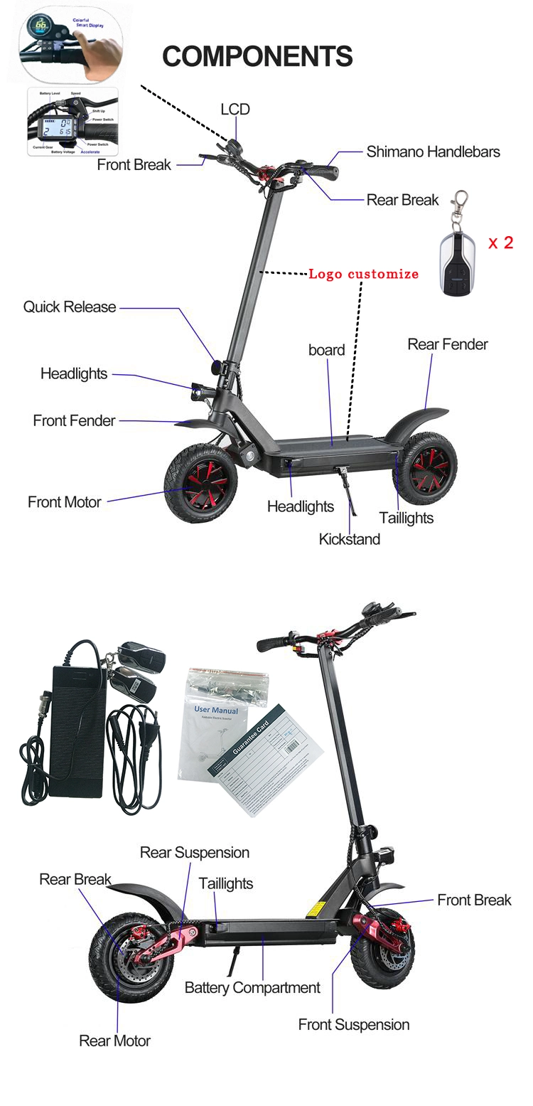 off Road Electric Scooter 3600W 60V 20.8 Ah Lithium Battery E Scooter for Adults