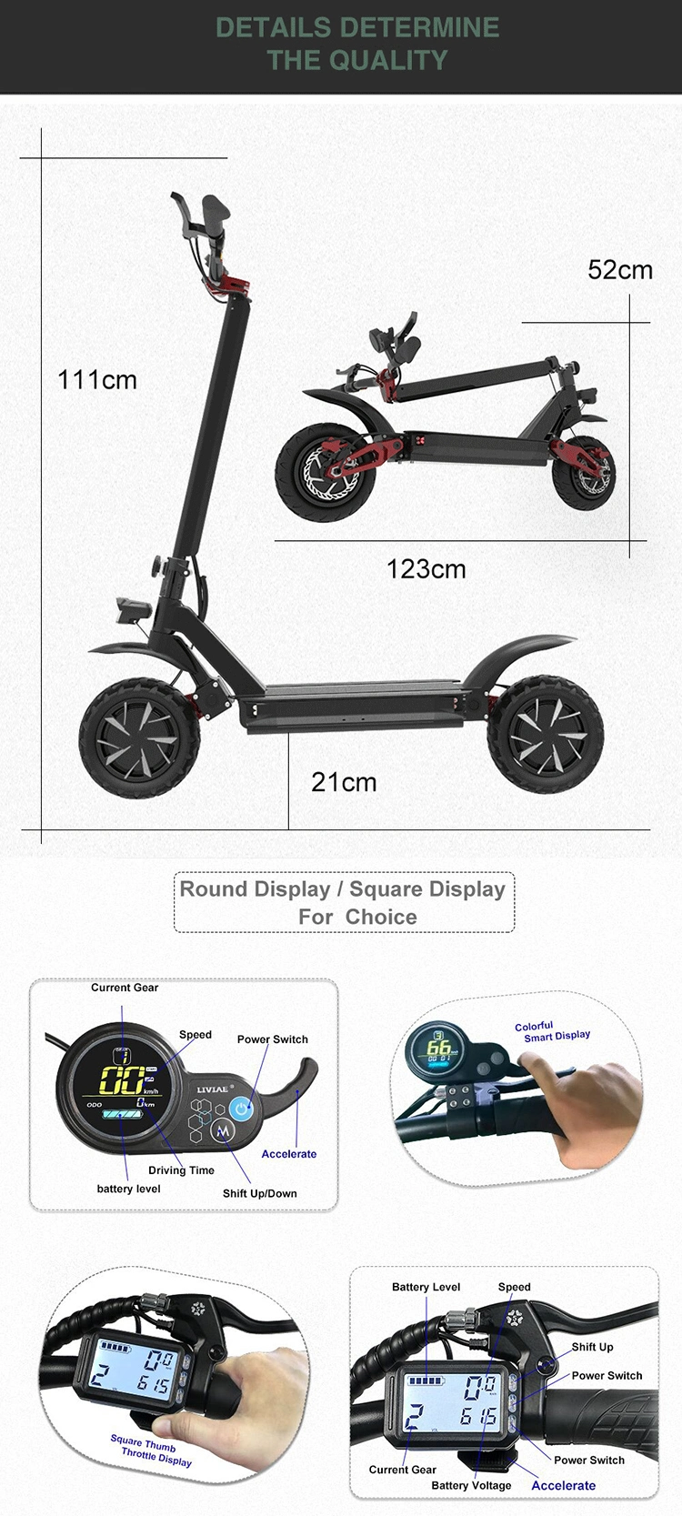 Factory Sale 3600W Adult Foldable 10 Inch Vacuum Tire 60V off Road Electric Scooter Ce