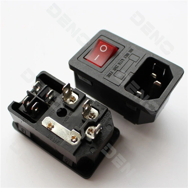 AC Power Cord Inlet Plug Socket with Fuse Holder Rocker Switch
