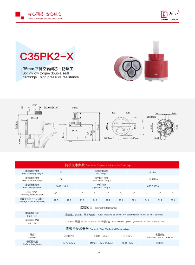 35mm Faucet Cartridge Low Torque Ceramic Tap Cartridge Faucet Ceramic Cartridge (C35PK2-X)