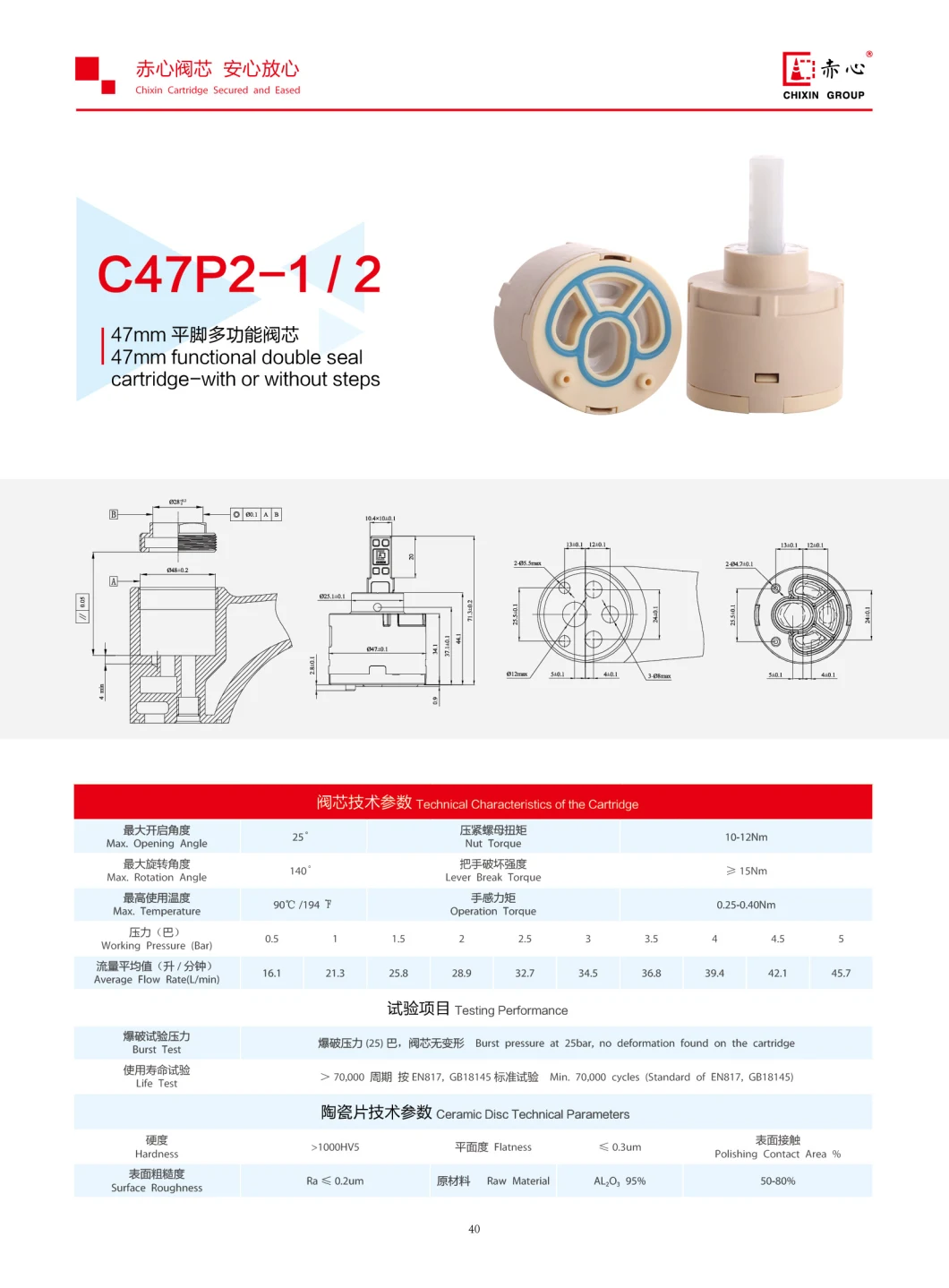 47mm Ceramic Disc Cartridge Faucet Tap Cartridge, Ceramic Valve Green Color Factory Supply Export Directly