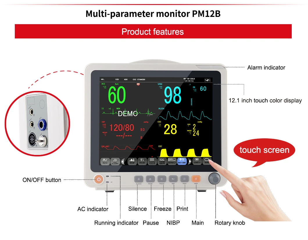 12.1 Inch Touch Screen Multi-Parameter Medical Patient Monitor for Test Household Health & Nursing Products
