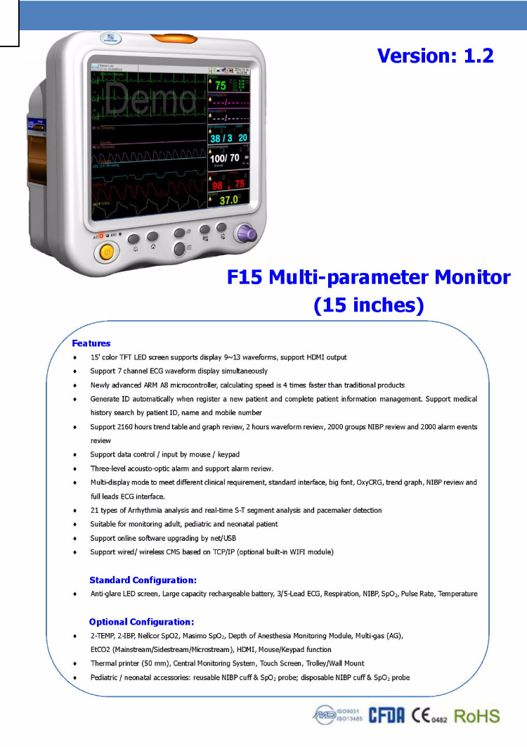 Portable Multi-Parameter Patient Monitor Factory Price, with High Resolution Display