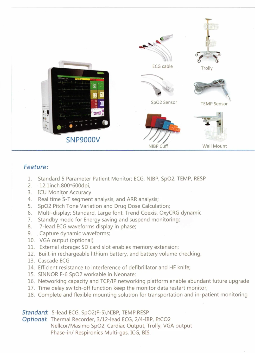 Sinnor Spr9000V/Vet12V Multi Parameter Monitor Veterinary Monitor Etco2 Portable Monitor AG Bis