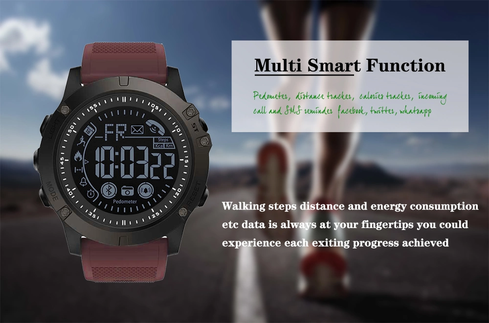 Bluetooth IP68 Waterproof Sports Fashion Fitness Smart Watch with Sleep Monitoring/Pedometer/Remote Camera