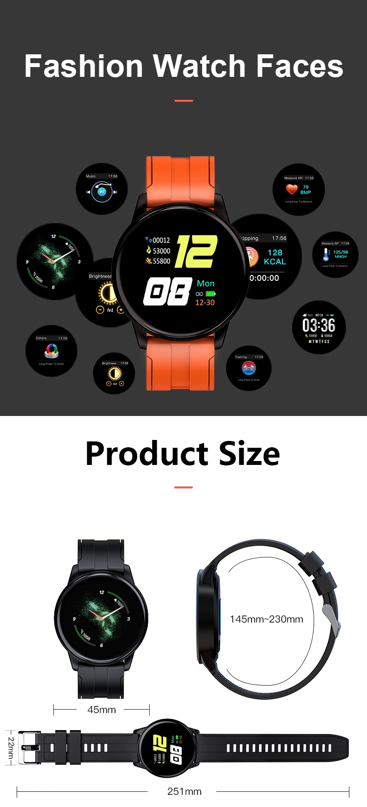 2020 New Style Fashion Multi-Dial Music Control Health Monitoring Sport Smart Watch