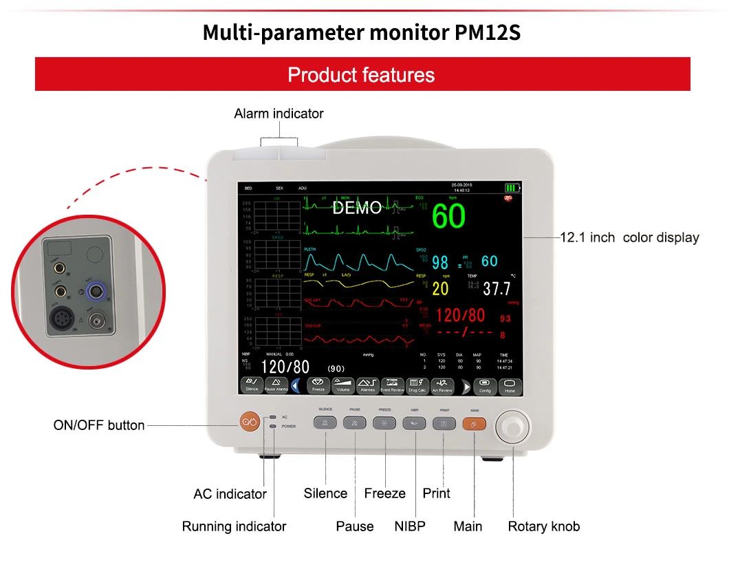 12.1 Inch Touch Screen Practical Multi-Parameter Medical Patient Monitor for Test Household Health & Nursing Products