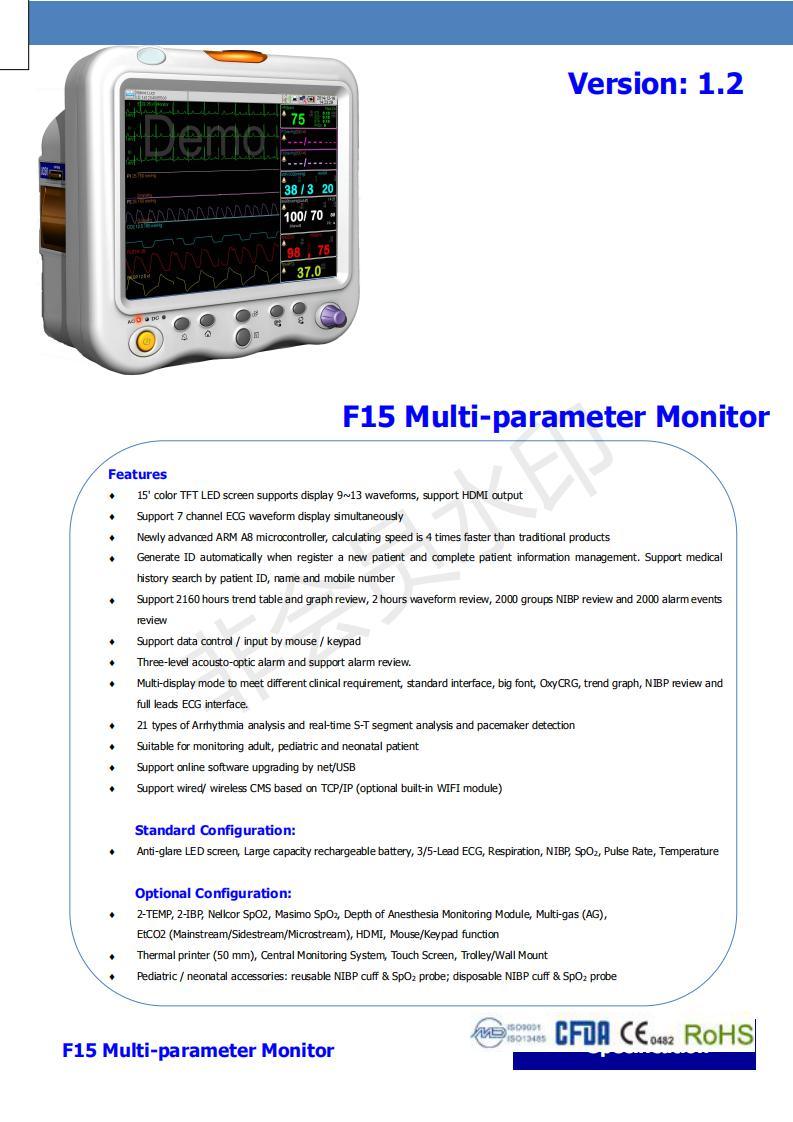 Examination Therapy Equipments Multi Parameter Patient Monitor in ICU Room/ Parameter Patient Manufacture / Parameter Patient Uppliers
