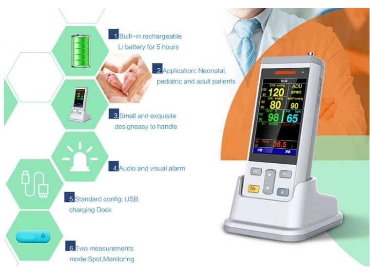 Cheap Price LCD Handheld Multi-Parameter SpO2 NIBP Portable Vital Signs Patient Monitor (AMVT200)