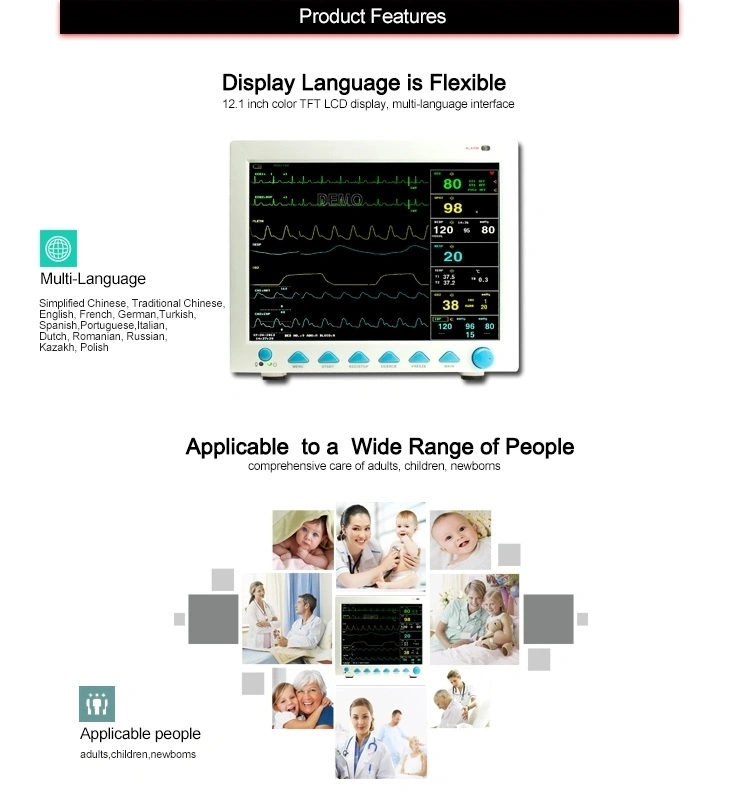 Syp Multi-Language 12.1 15 Inches Best Quality Patient Monitoring Cardiac Monitor System