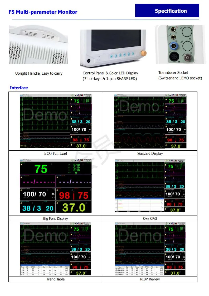 Multi Parameters Patient Monitoring Equipment Suitable for Adult / Pediatric / Neonate/Clinical Medical Vital Sign Patient Monitor Ambulance