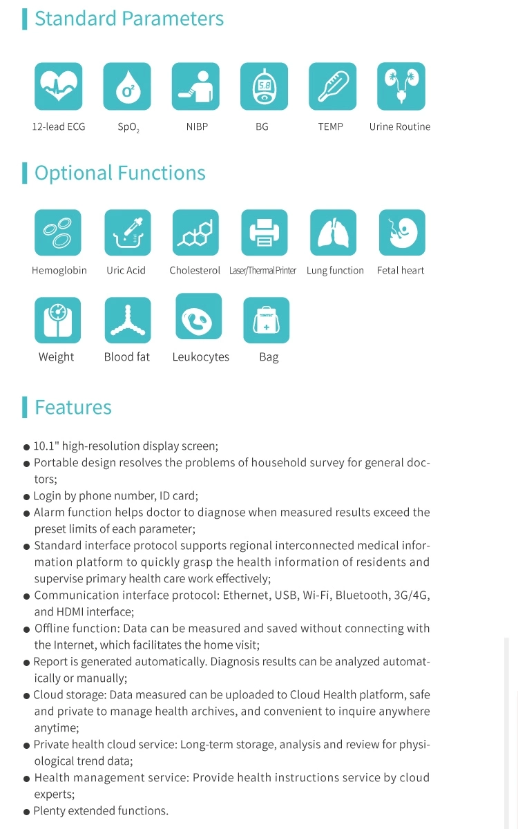 Hms7500 Telemedicine Self-Examination Wireless Multi-Parameter Patient Monitor Vital Signs Telemedicine Monitor