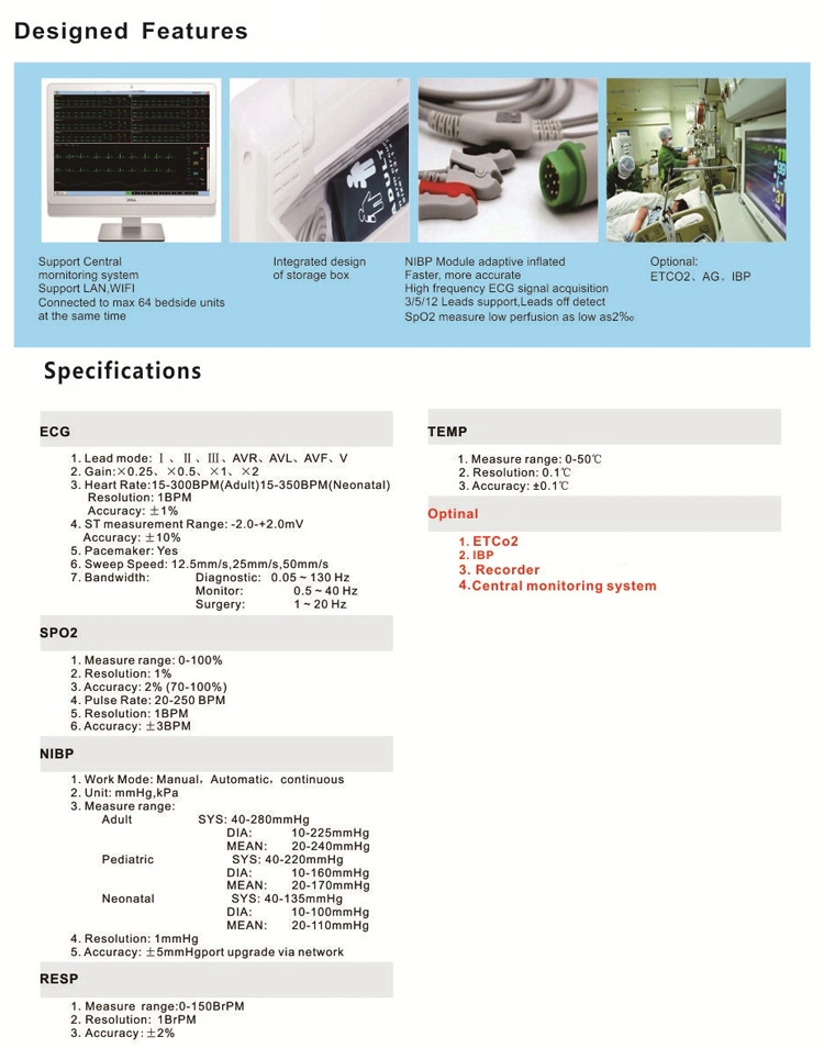 My-C005j Medical Instrument Built in Battery Multiparameter Patient Monitoring System